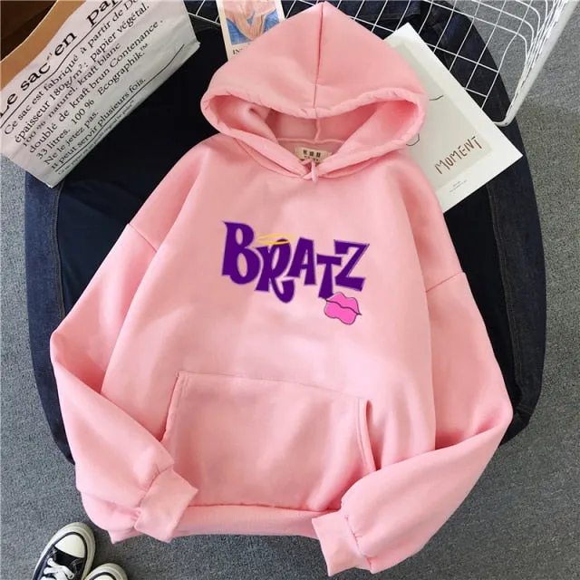 Wjczt New Harajuku Autumn winter Sweatshirt Letter Bratz hoodie Women/men Casual student Fashion Hooded Sweatshirt Long Sleeve Unisex