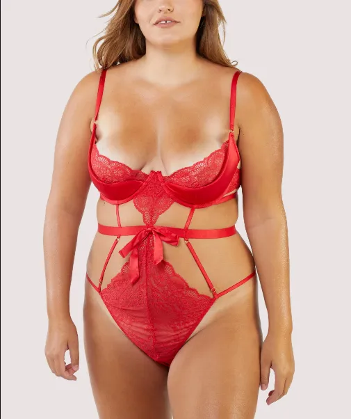 Wolf & Whistle by Playful Promises Bella Red Satin and Lace Bodysuit WW931