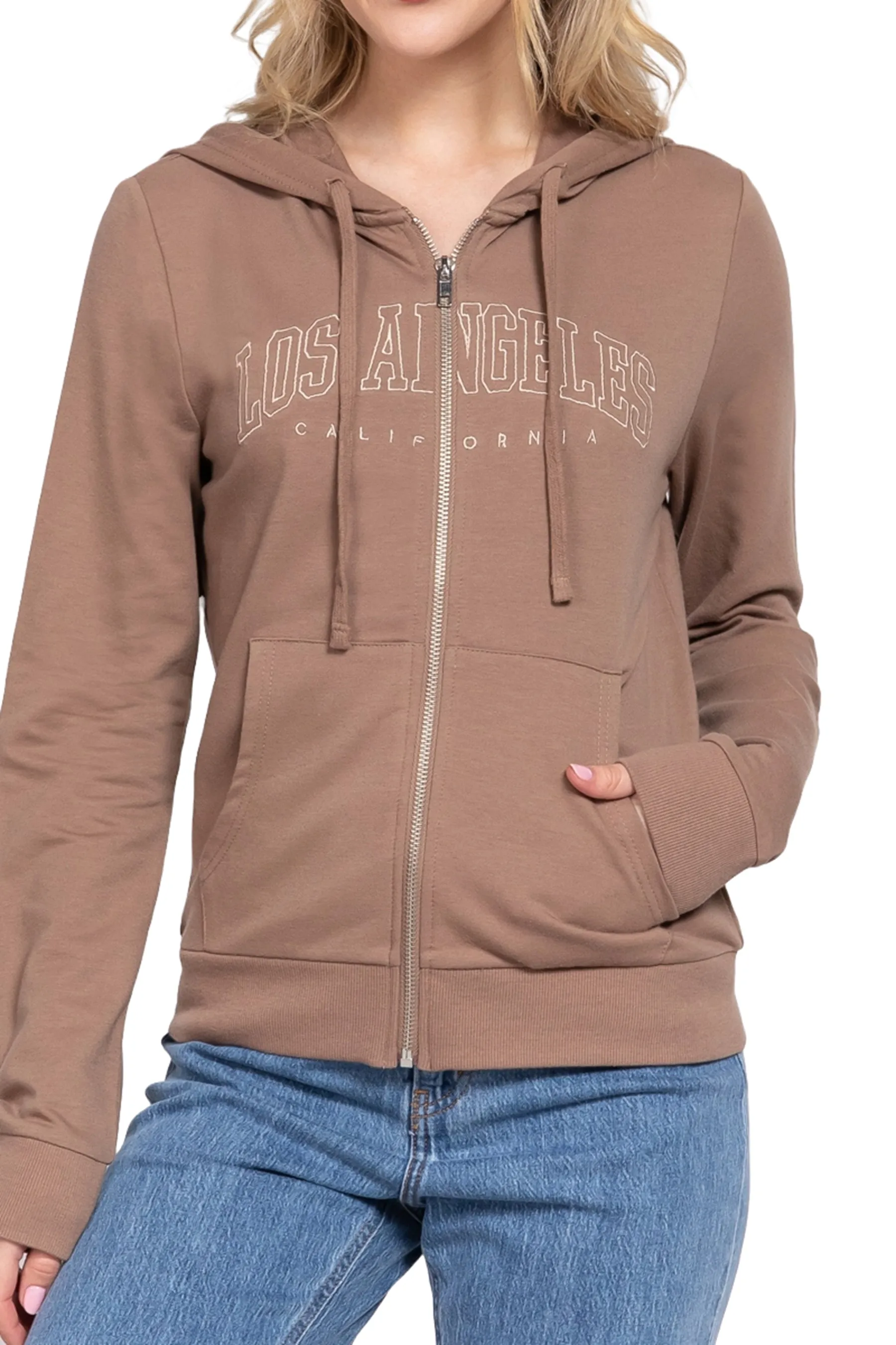 Women's French Terry Hoodie Jacket Long Sleeve with Embroidery