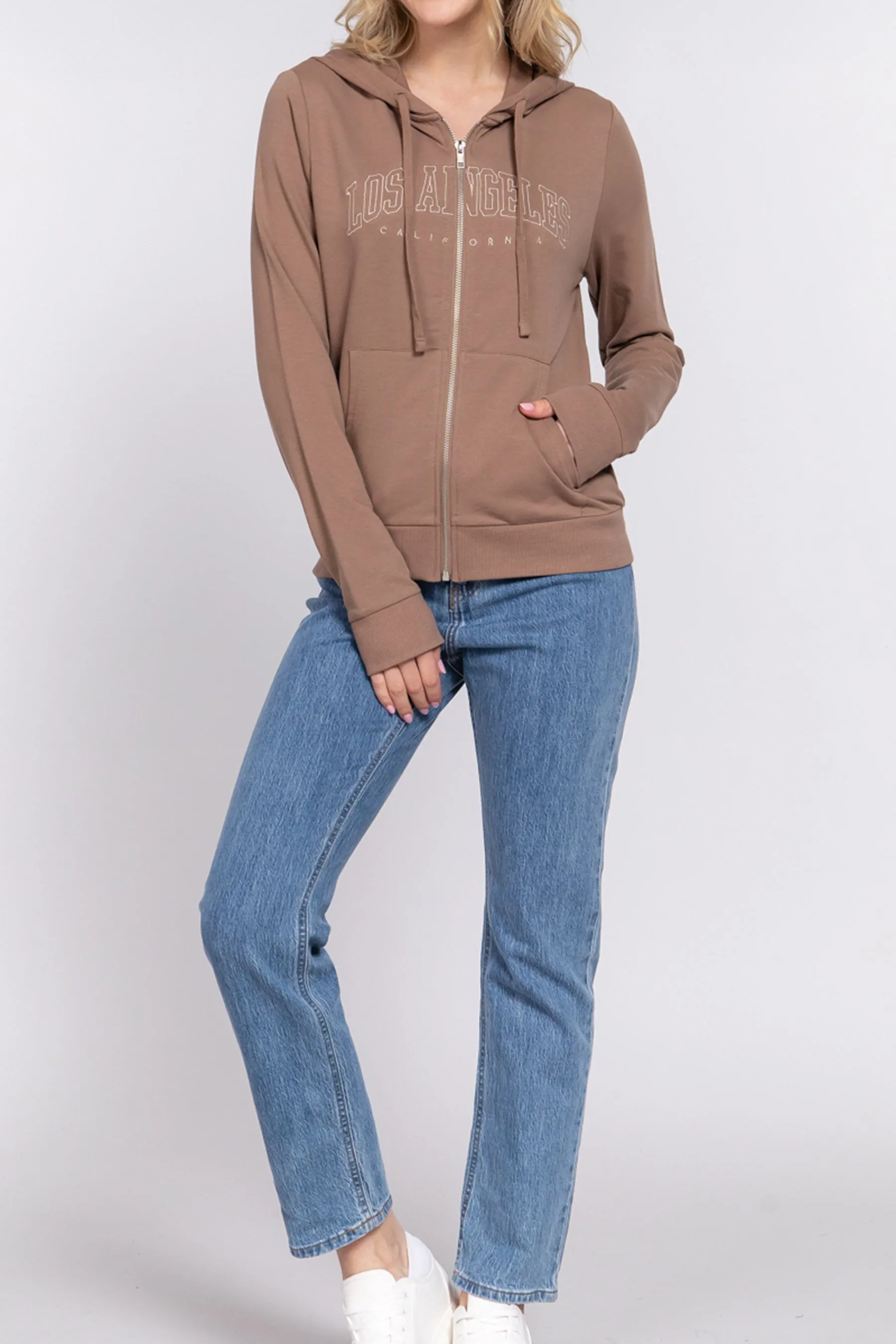 Women's French Terry Hoodie Jacket Long Sleeve with Embroidery