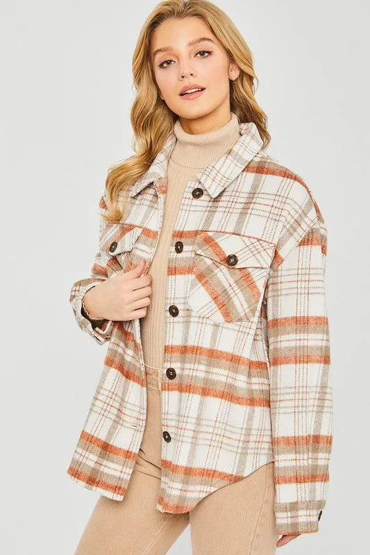 Womens Plaid Bust Pocket Shirt Shacket