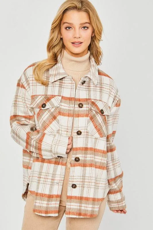 Womens Plaid Bust Pocket Shirt Shacket