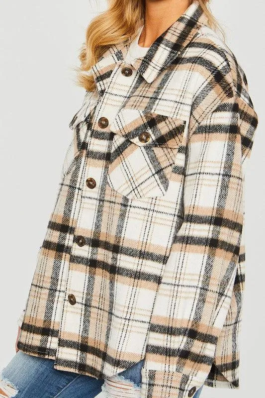 Womens Plaid Bust Pocket Shirt Shacket