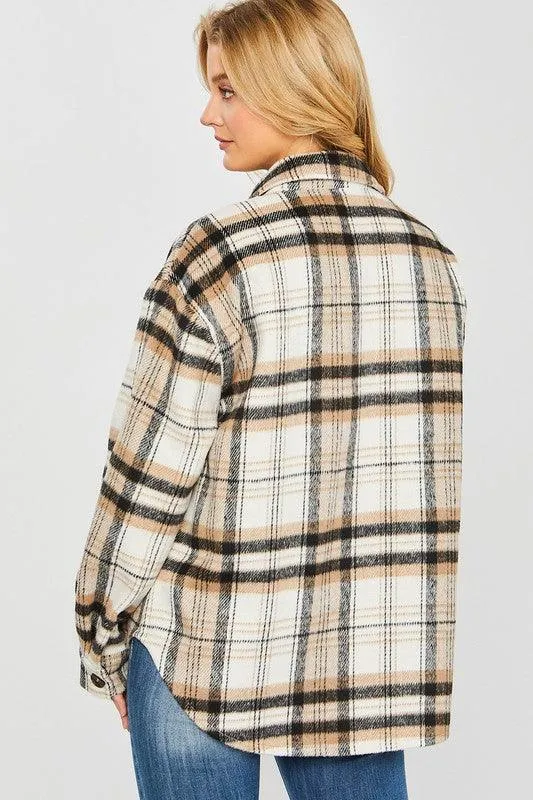 Womens Plaid Bust Pocket Shirt Shacket