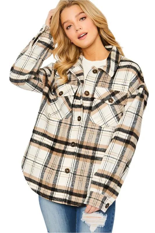 Womens Plaid Bust Pocket Shirt Shacket