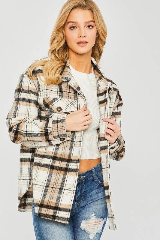 Womens Plaid Bust Pocket Shirt Shacket