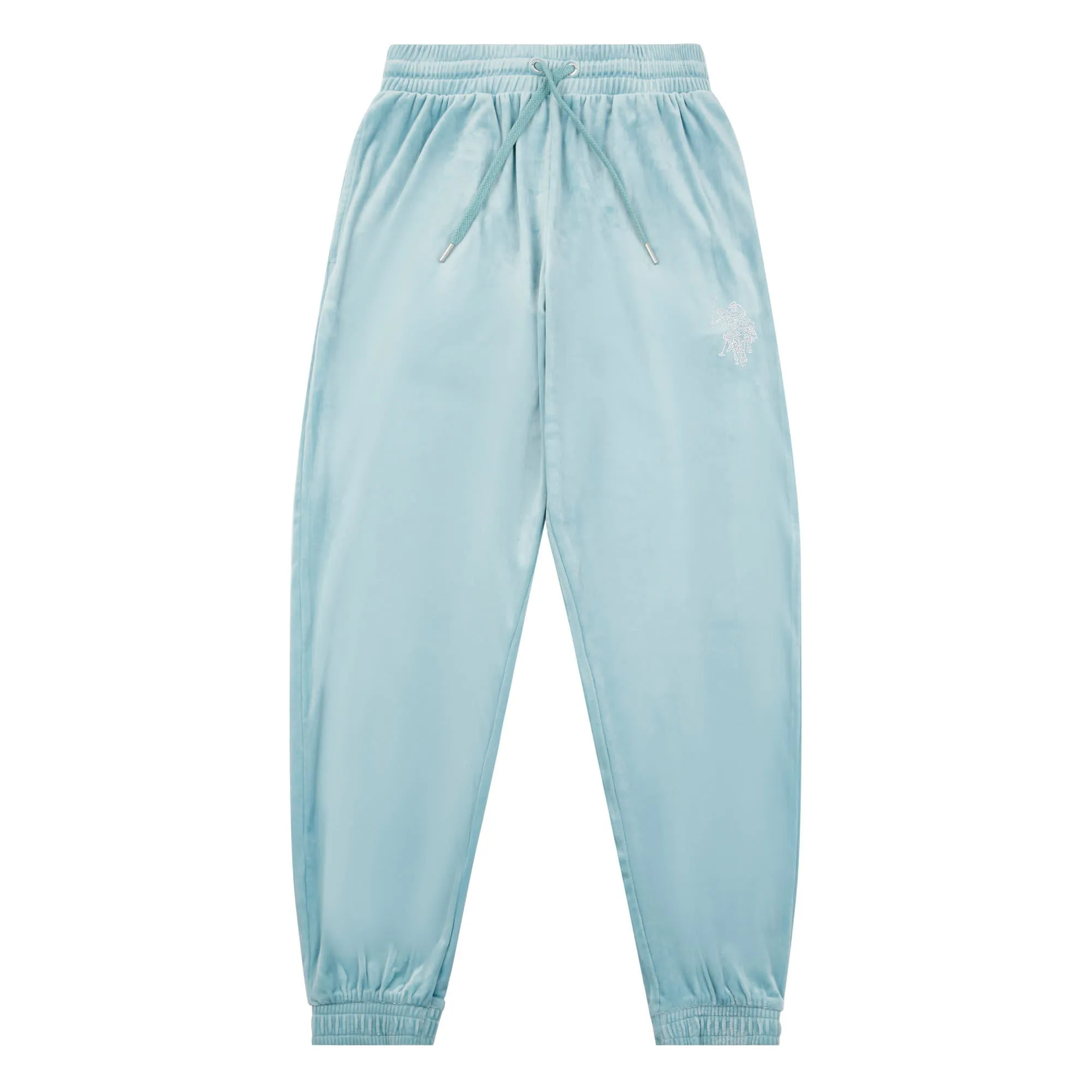 Womens Velour Diamante Loose Fit Joggers in Cameo Blue