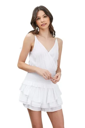 Womens Wrap Smocked Waist Ruffle Dress