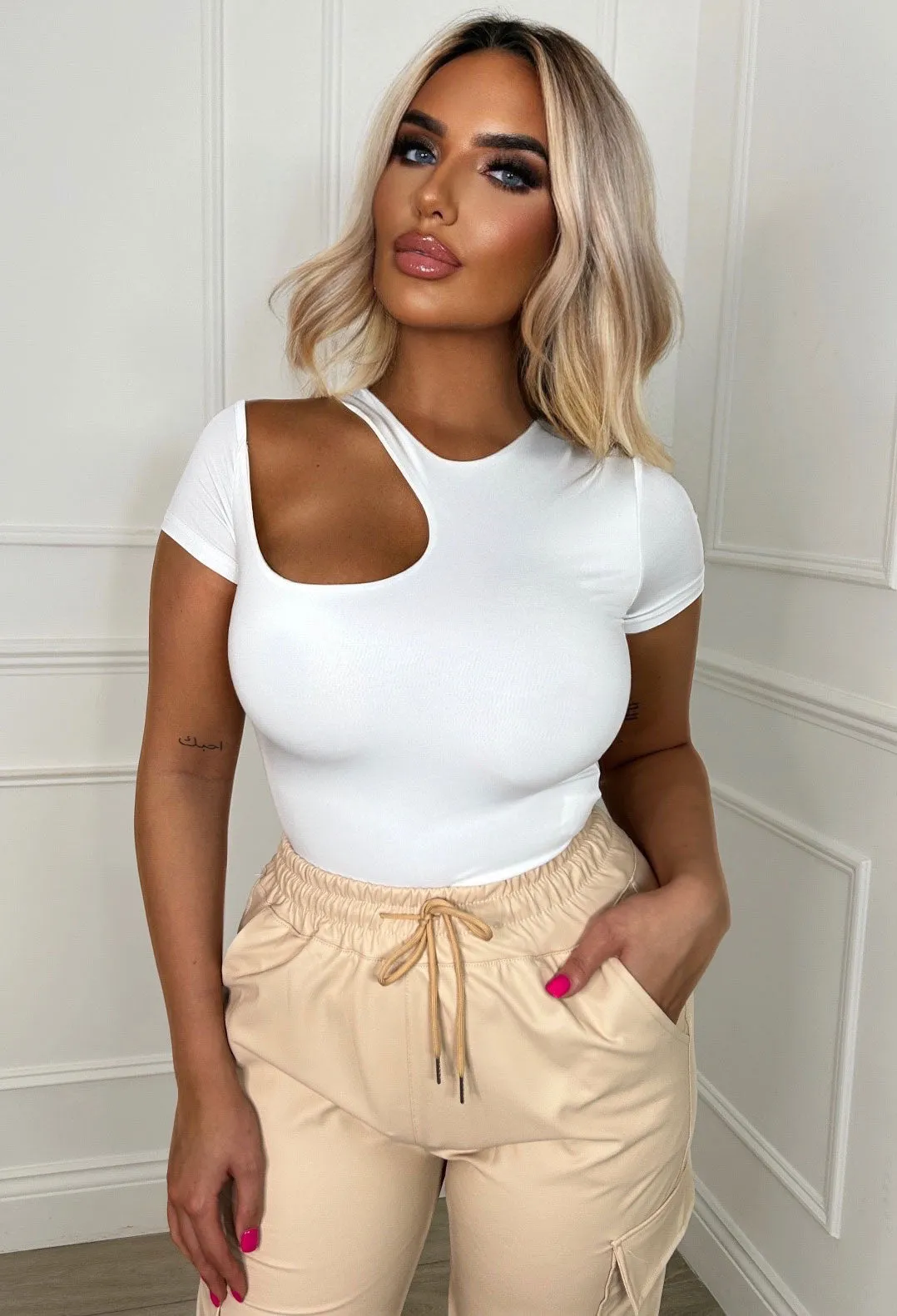 Your Go To White Cut Out Stretch Bodysuit